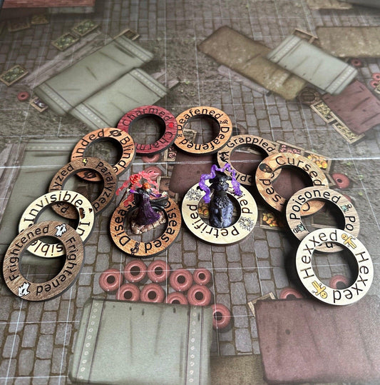 Handcrafted RPG Character Status Wooden Rings